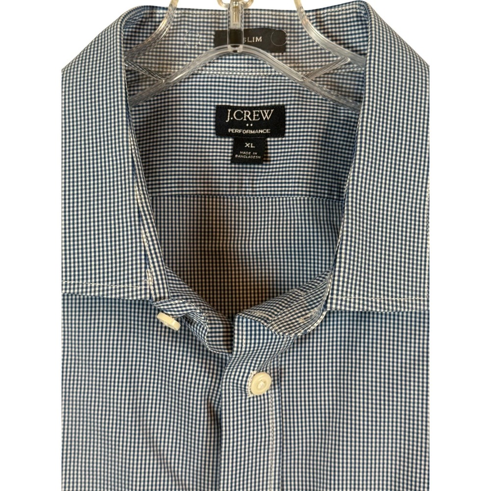 J.Crew Performance Slim Fit Gingham Button Down Shirt Men XL Blue Preppy Classic